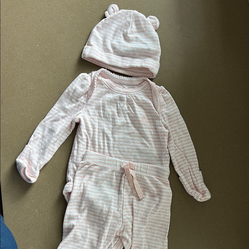 Gap Pink Striped Baby Onesie, pant and Hat